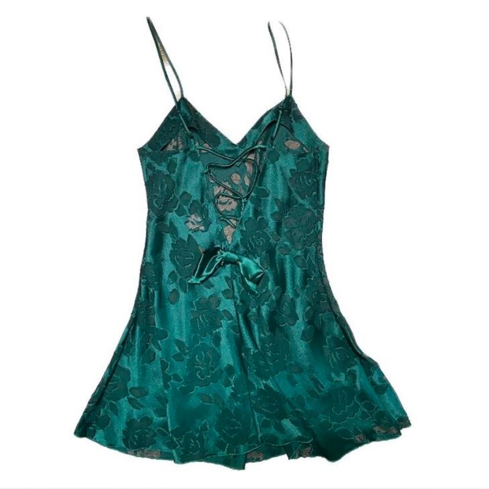 Victoria's Secret Green Satin Chemise with Spaghetti Straps